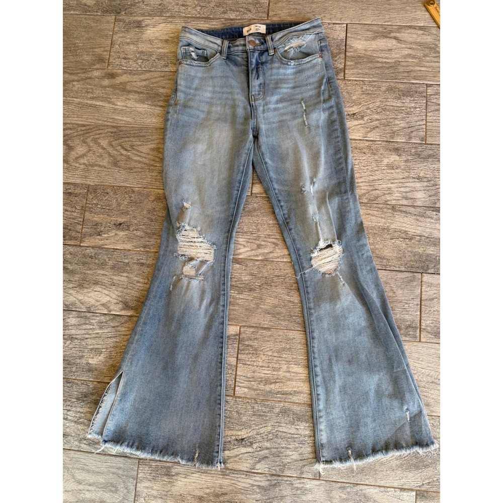 BKE Billie Flare Jeans size‎ 26 Distressed High Rise Slim Fit Slit Western Boho
